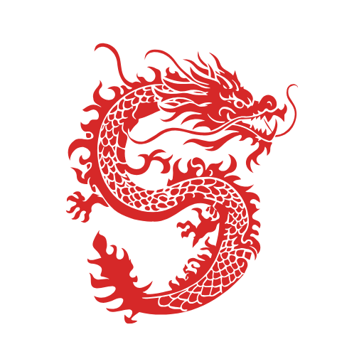 Ilustración detallada de un dragón chino rojo, ícono cultural utilizado en expediciones.
